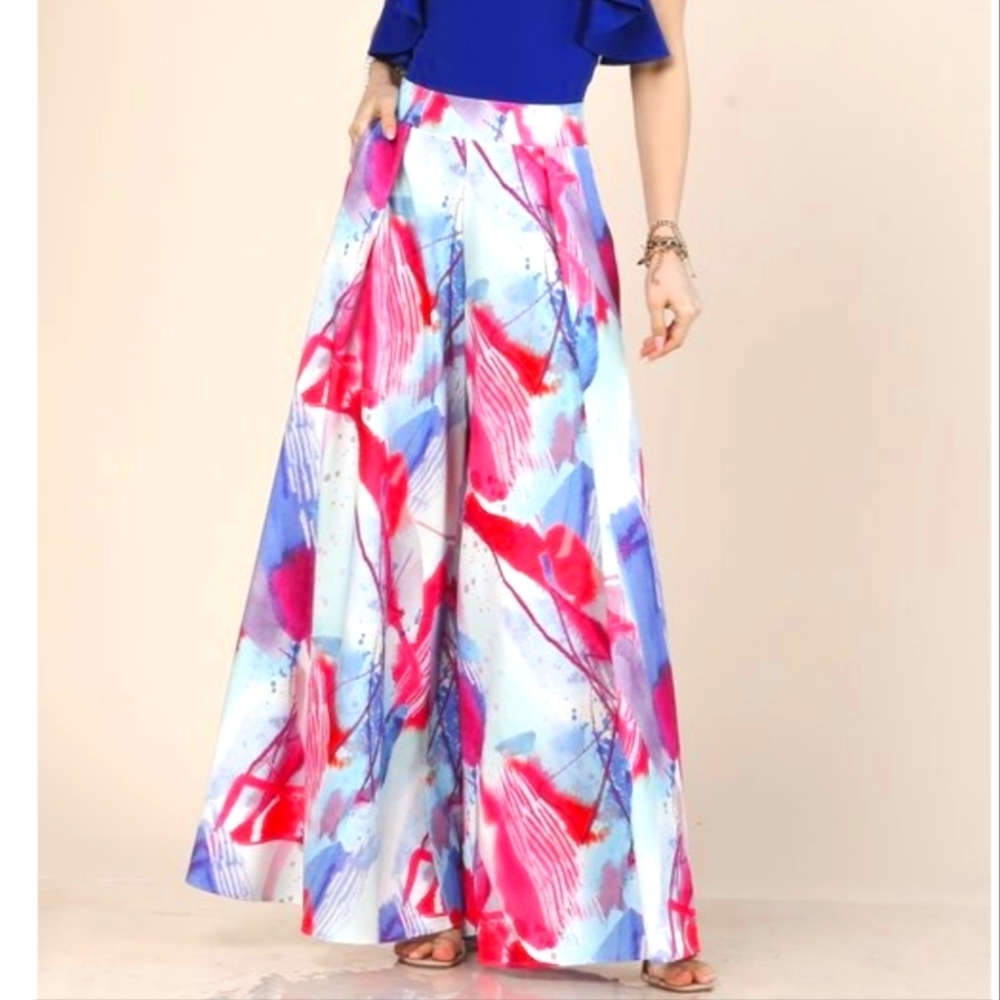 Statement Wide-Leg Pants - Abstract Print - Picture 3 of 6